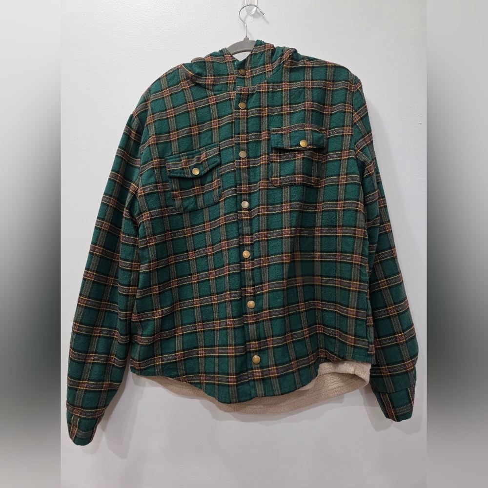 Green Plaid Button-Up Jacket